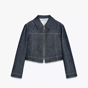 Zara Dark Blue Jean Jacket with Contrast Stitching